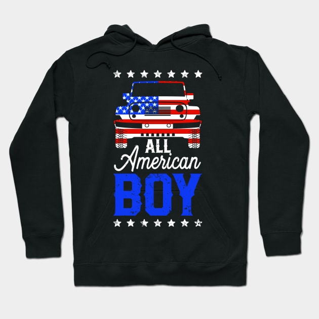 All American Boy Jeep American Flag Jeep Kid Gift For Boy Kid Jeep Hoodie by David Darry
